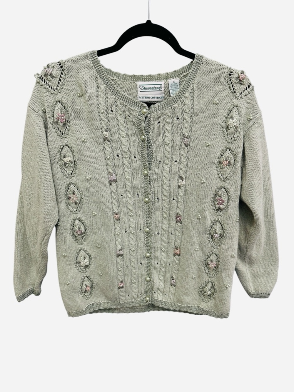 Vintage Shenanigans cottagecore beaded floral embroidered cardigan sweater Small